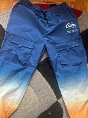 Blue Ombre Cargo Joggers with White Logo